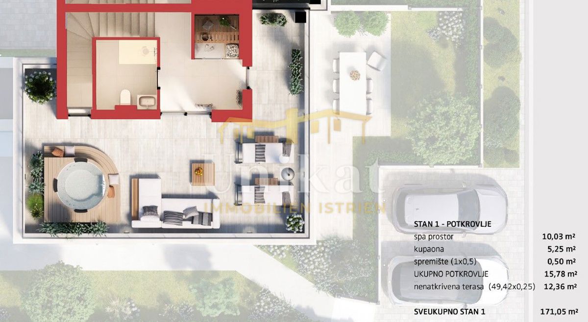 Dvojna hiša v Poreču, vrt, bazen in strešna terasa